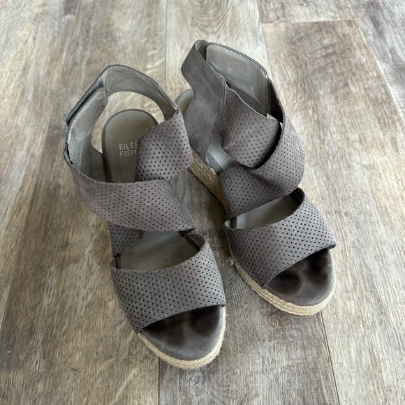 Eileen Fisher Willow 2 Platform Espadrille Sandals w/ Perforated Straps - Mauve - Picture 8 of 9